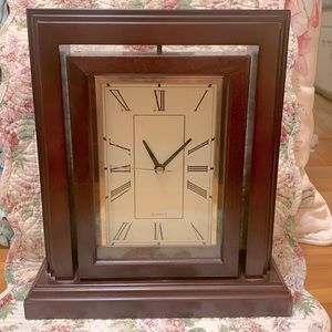 Vintage Bombay dark wood clock with reversible 5x7 picture frame, EUC